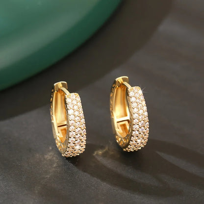 Hollow Gold Hoop Earrings with CZ Stones for Women