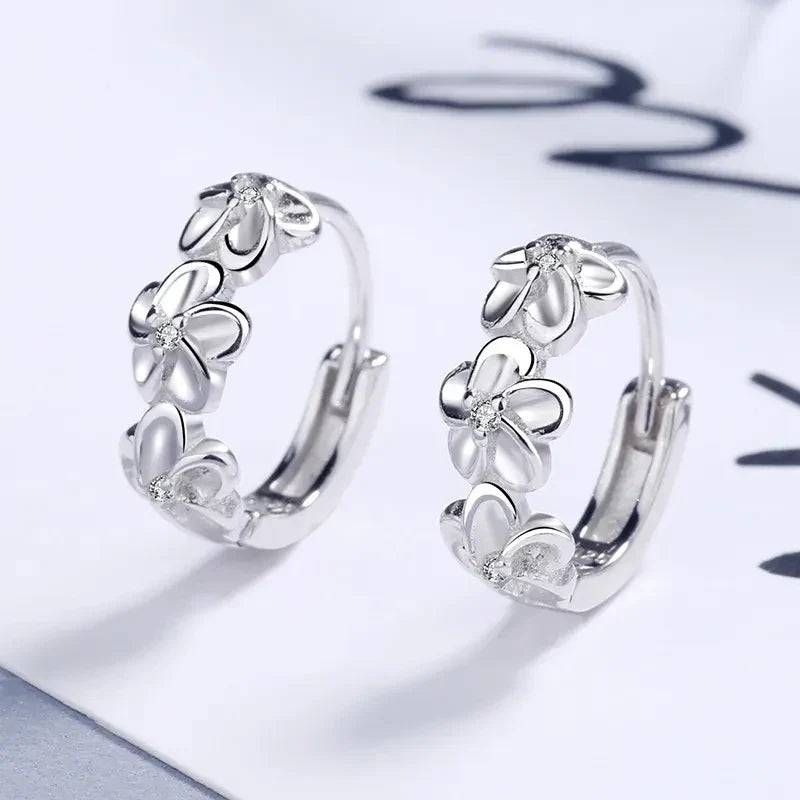 925 Sterling Silver Crystal Zircon Flower Stud Earrings for Women