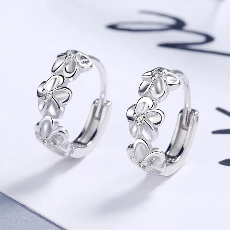 925 Sterling Silver Crystal Zircon Flower Stud Earrings for Women