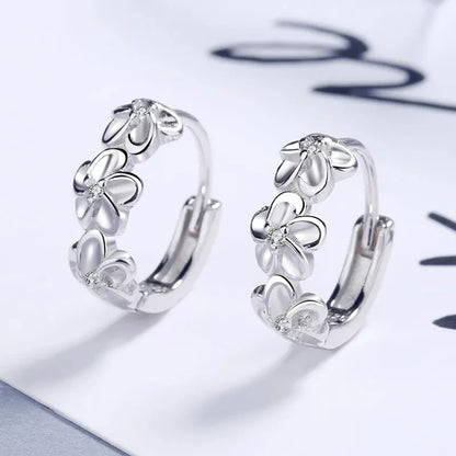 925 Sterling Silver Crystal Zircon Flower Stud Earrings for Women