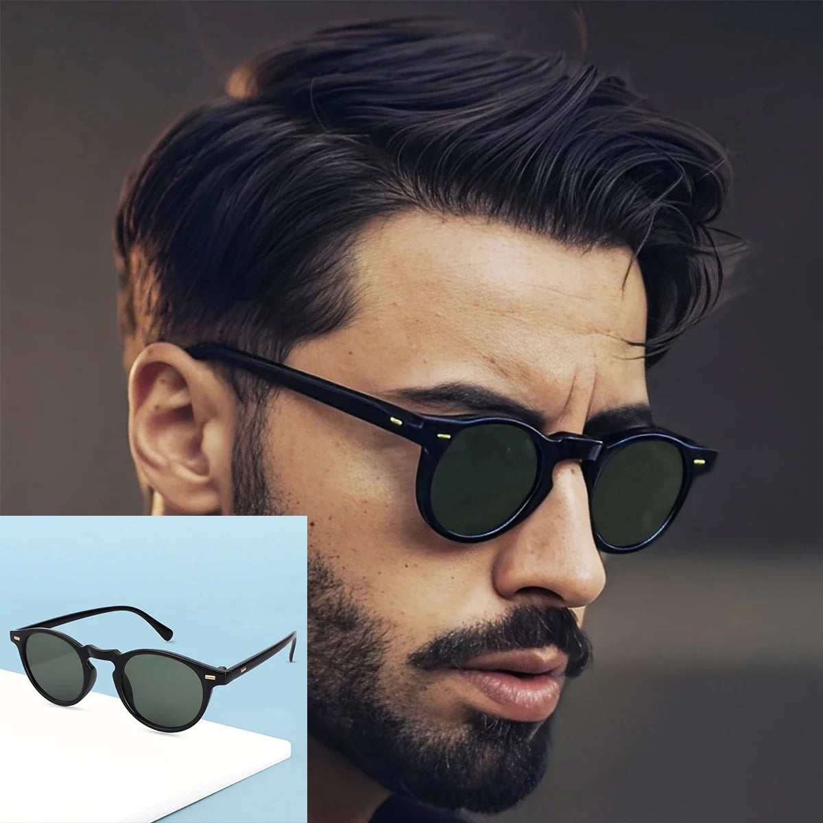 Retro Round Alloy-Frame Fashion Glasses