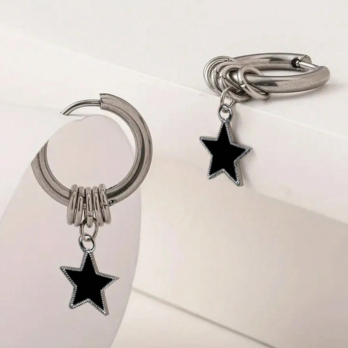 Stainless Steel Punk Star Ring Earrings for Women