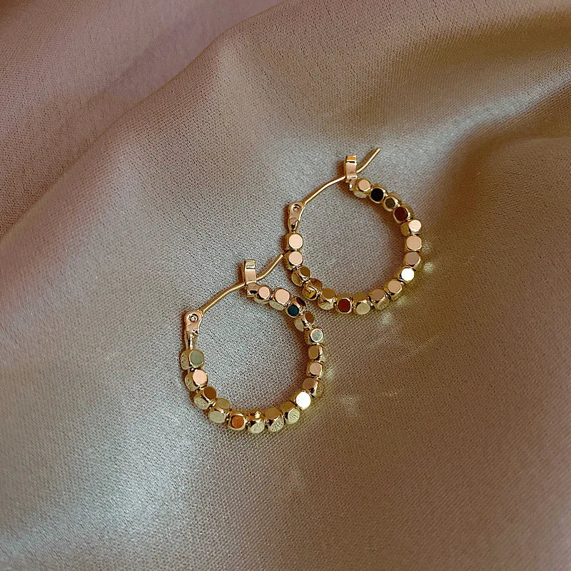 Gold Square Beaded Hoop Earrings for Women