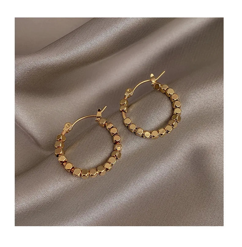 Gold Square Beaded Hoop Earrings for Women