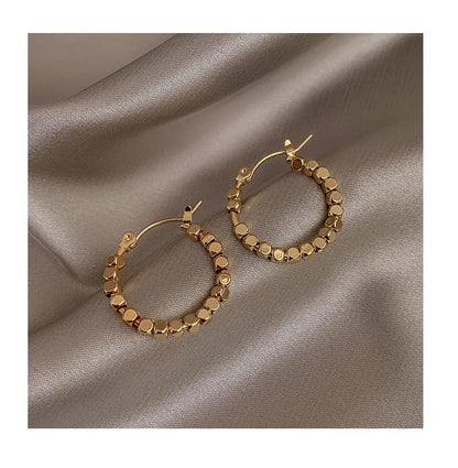 Gold Square Beaded Hoop Earrings for Women