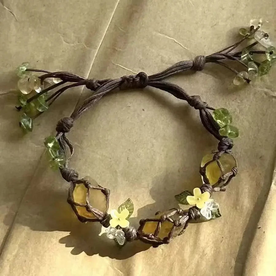 Crystal Osmanthus Fluorite DIY Woven Bracelet for Women | Green