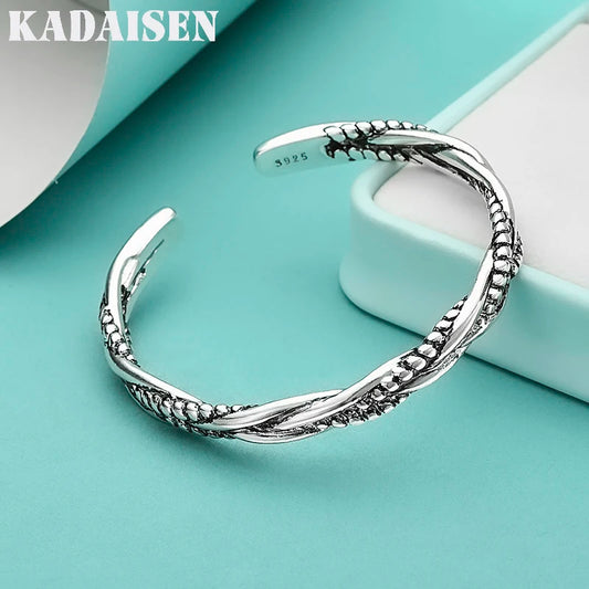925 Sterling Silver Twisted Woven Opening Bangle for Women and Men