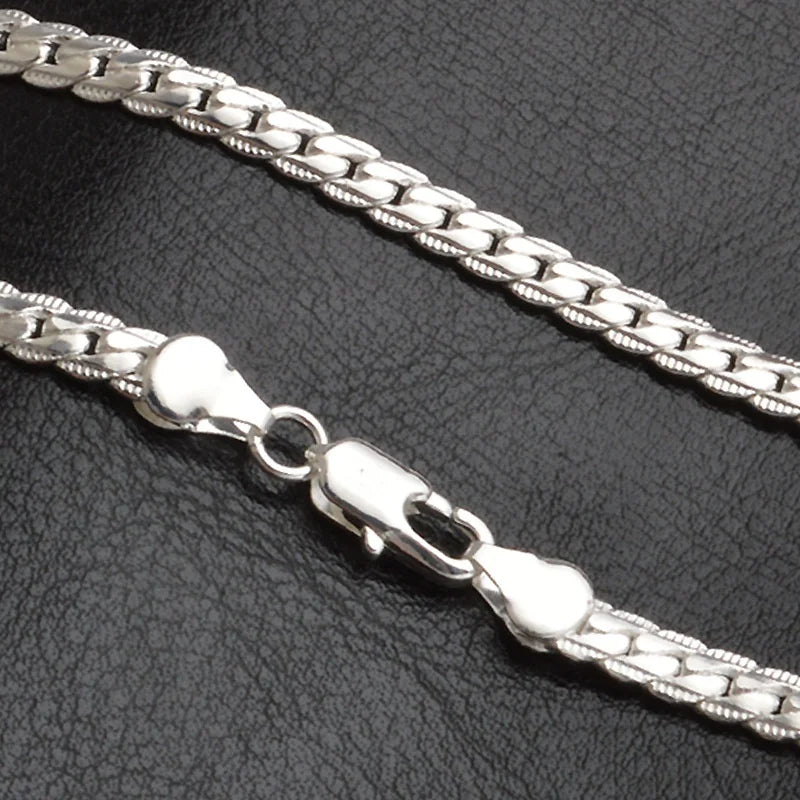 5mm Silver Twisted Flat Chain Necklace for Women and Men