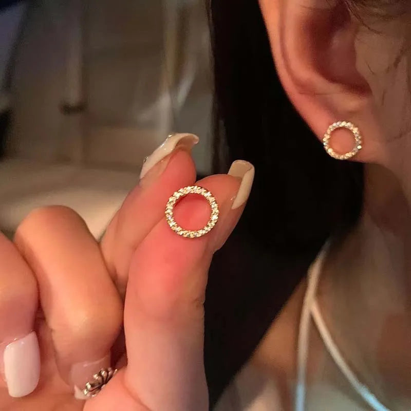 Small Circle Crystal Stud Earrings for Women in Gold