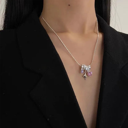 925 Sterling Silver Star Smile Dimple Pendant Necklace for Women