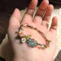 Raw Aquamarine Macrame Bracelet with Rose Accent | Couple Gift