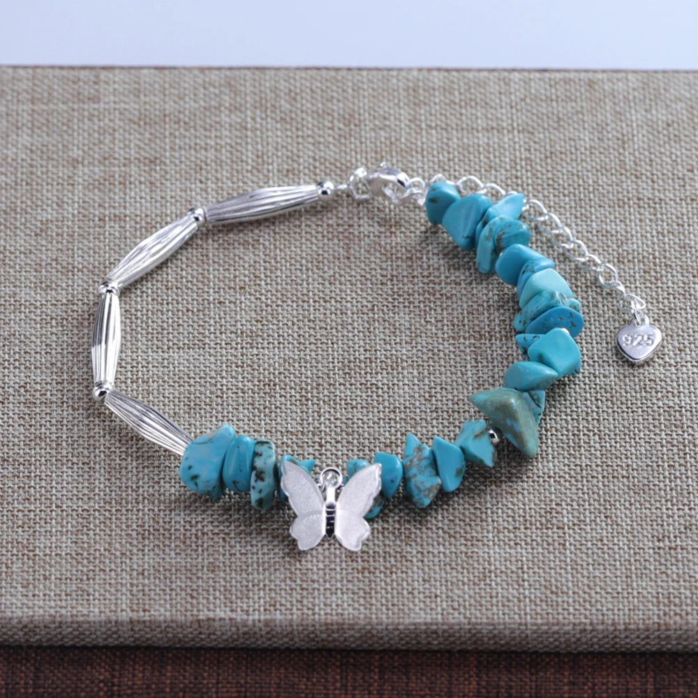 925 Sterling Silver Butterfly Bead String Bracelet for Women