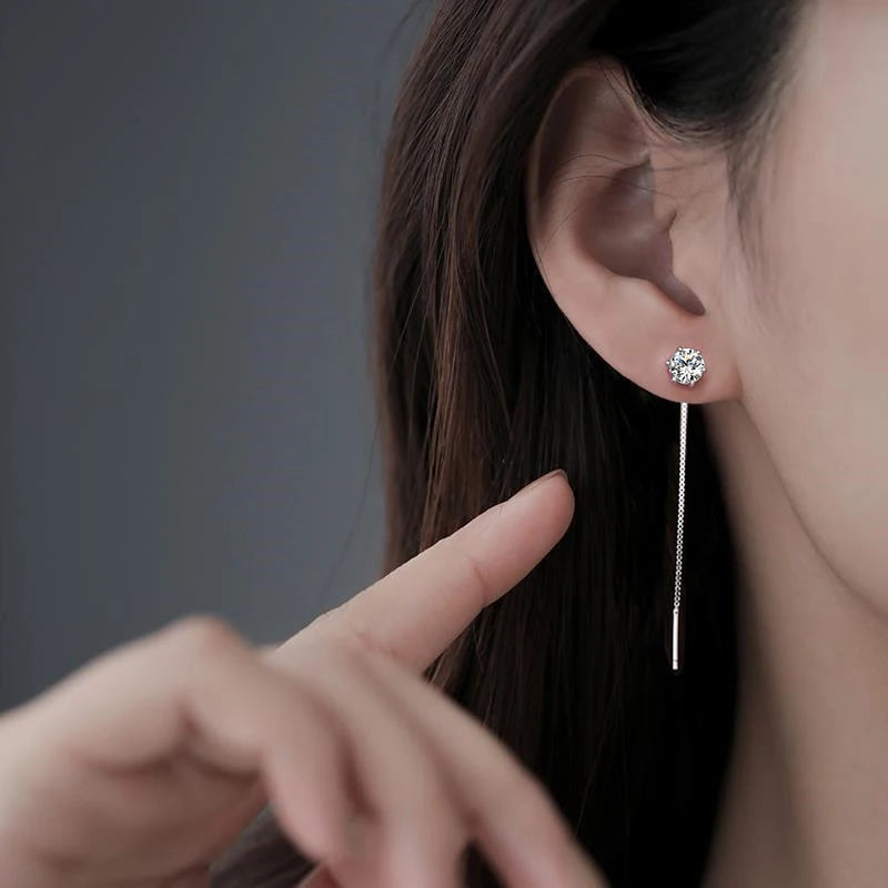 925 Sterling Silver Moissanite Tassel Drop Earrings for Women