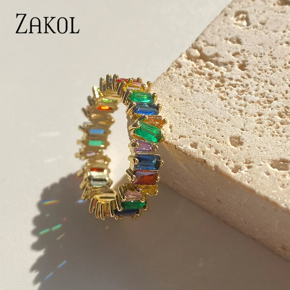 Baguette Cubic Zirconia Ring in 18K Gold for Women