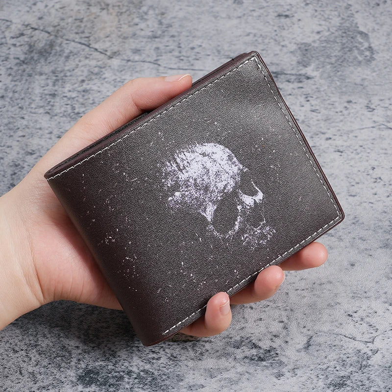 Retro Skull Print Short Men's Wallet | Gothic Coin Purse with Card Slots
