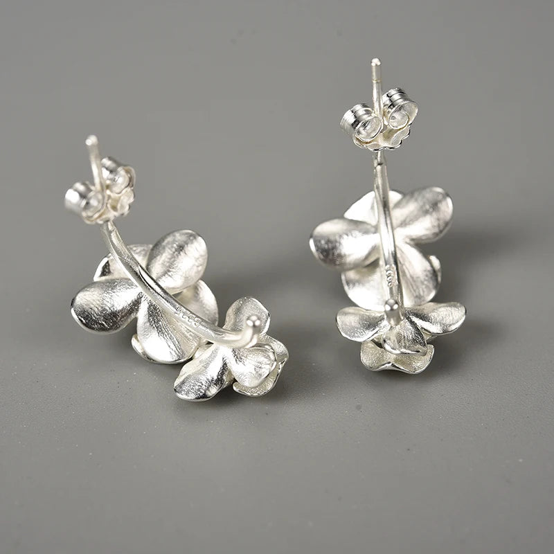 925 Sterling Silver Phalaenopsis Flower Hoop Earrings for Women