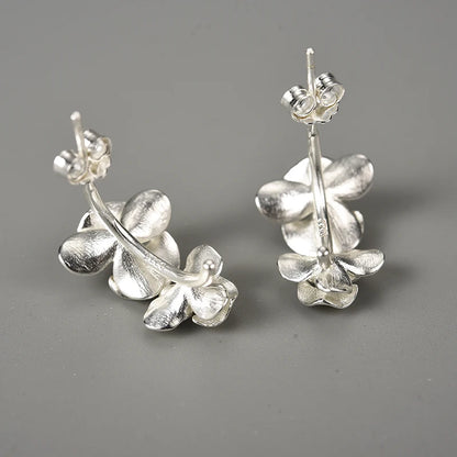 925 Sterling Silver Phalaenopsis Flower Hoop Earrings for Women