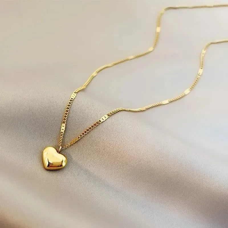 Gold Heart Pendant Chain Necklace for Women