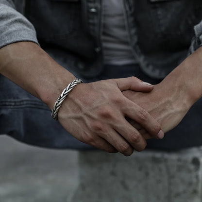 925 Sterling Silver Twisted Woven Opening Bangle for Women and Men