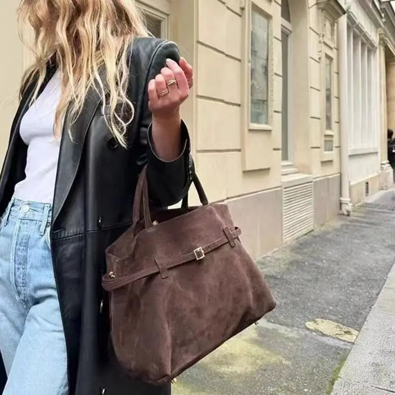 Vintage Faux Suede Tote Bag for Women