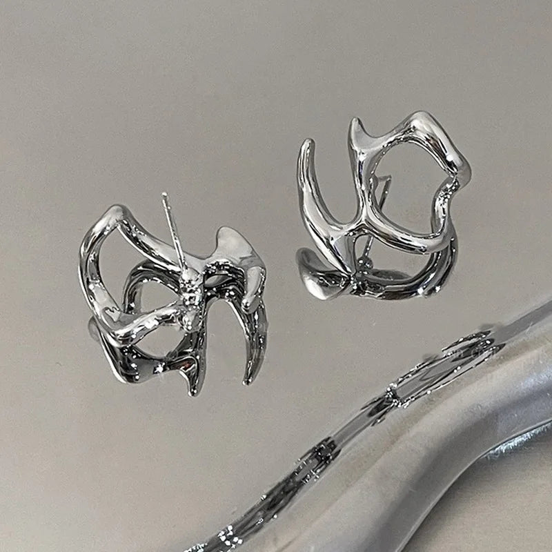 Y2K Irregular Liquid Clip Earrings for Women