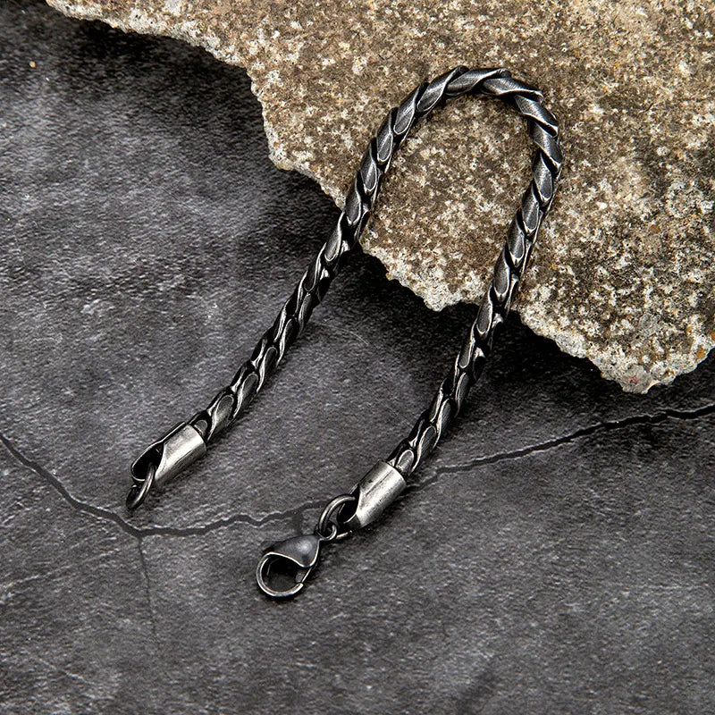 Men's Matte Black Stainless Steel Cable-Link Bracelet