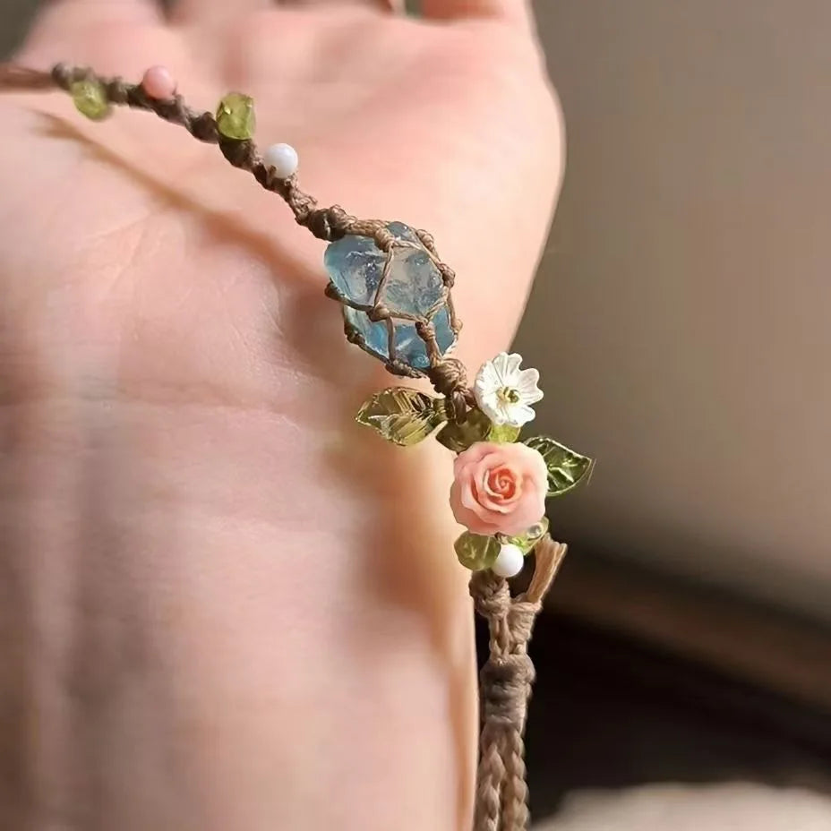 Natural Rose Quartz & Aquamarine Macrame Friendship Bracelet | Unisex