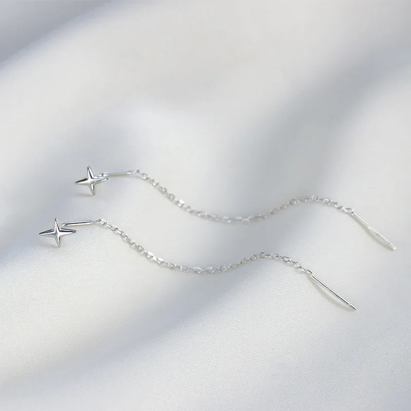 S925 Silver Micro-Inlaid Zircon Flower Ear Line Drop Earrings for Women