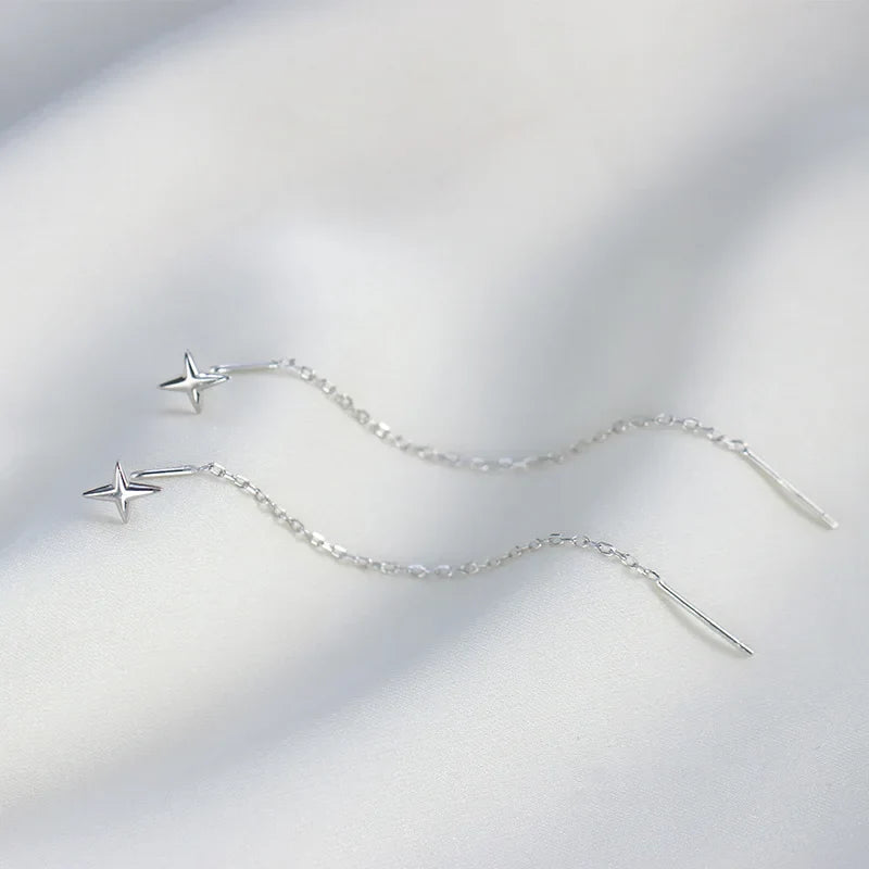 S925 Silver Micro-Inlaid Zircon Flower Ear Line Drop Earrings for Women