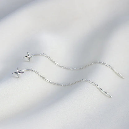 S925 Silver Micro-Inlaid Zircon Flower Ear Line Drop Earrings for Women