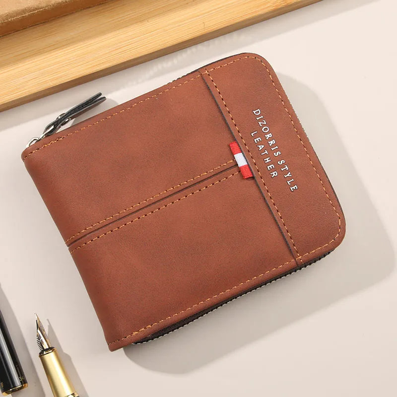 Retro Casual Trifold Men's Short Wallet | Zipper Coin Pocket & Card Slots
