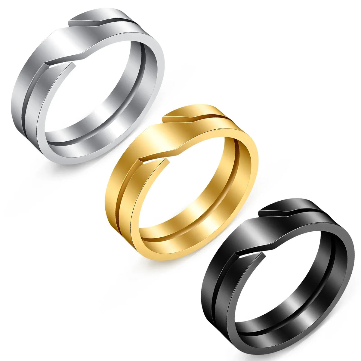 Geometric Slanted Notch Stainless Steel Ring for Men and Women