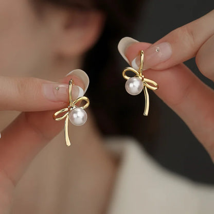 925 Sterling Silver Bow Knot Pearl Earrings for Women