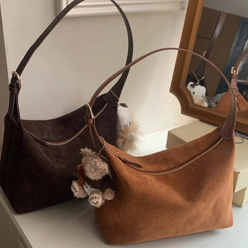 Vintage Faux Suede Saddle Bag for Women