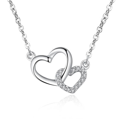 925 Sterling Silver Zircon Double Heart Necklace for Women
