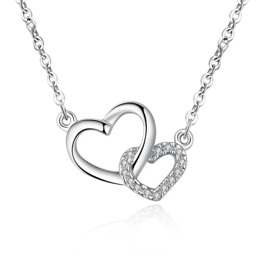 925 Sterling Silver Zircon Double Heart Necklace for Women
