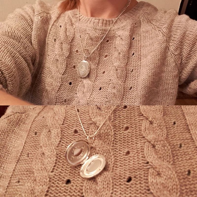 925 Sterling Silver Seashell Photo Frame Pendant Necklace