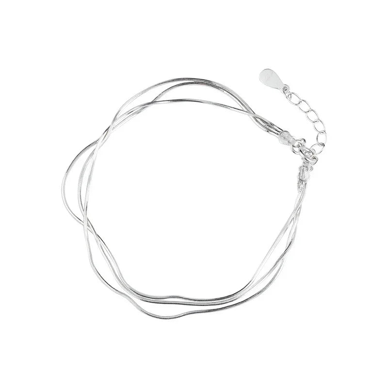 Simple Layer 925 Sterling Silver Bracelet for Women