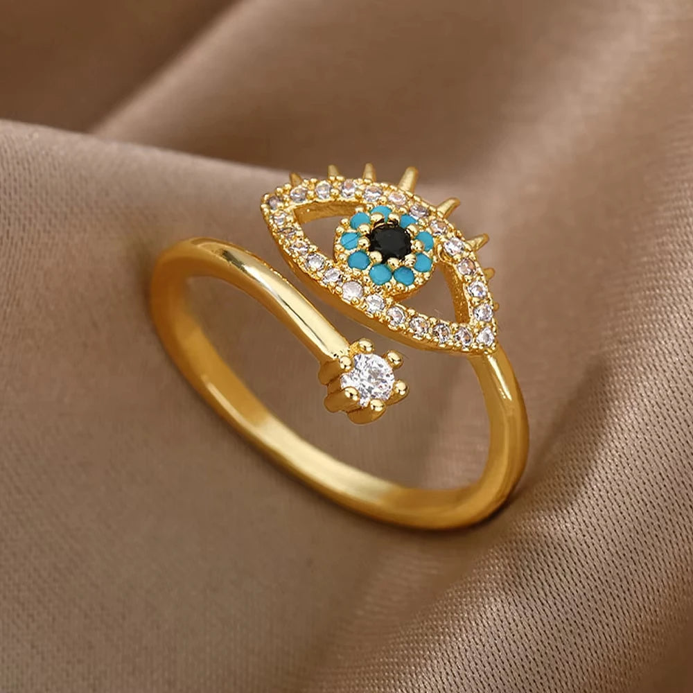 Evil Eye Zircon Adjustable Ring for Women | Luxury 18K Gold Plated