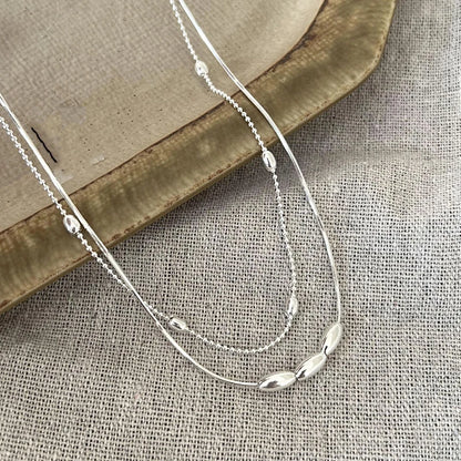 925 Sterling Silver Double Layer Geometric Pendant Choker Necklace for Women
