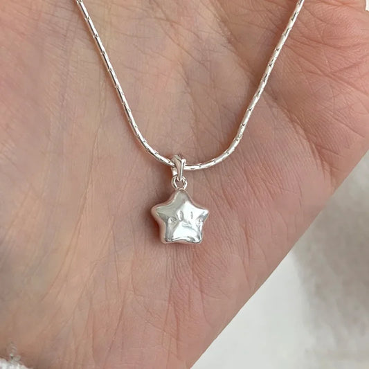 925 Sterling Silver Star Smile Dimple Pendant Necklace for Women