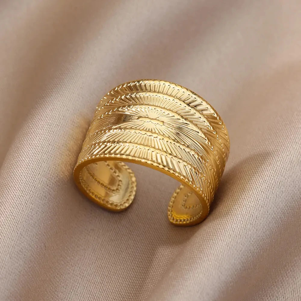 Multilayer Geometric Open Ring for Women | Vintage 18K Gold Plated