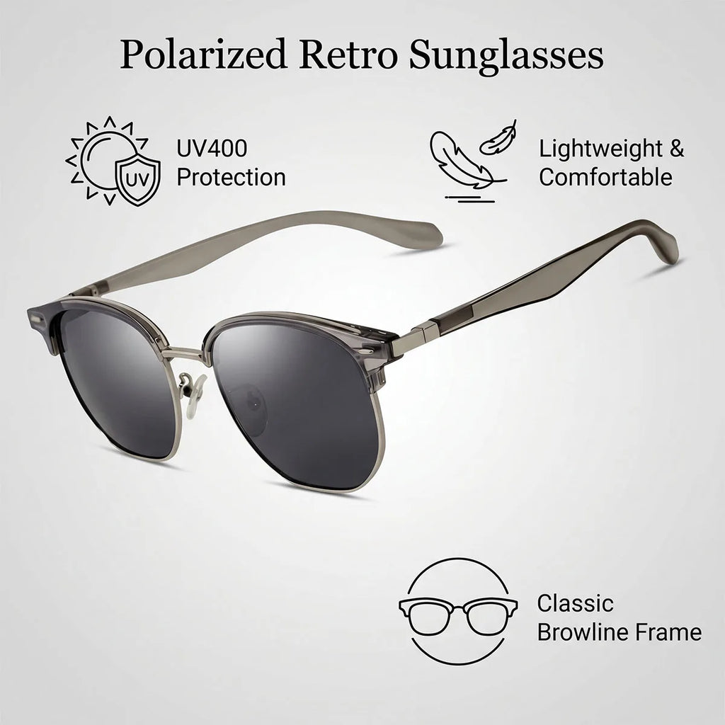 Retro Semi-Rimless Oval Sunglasses