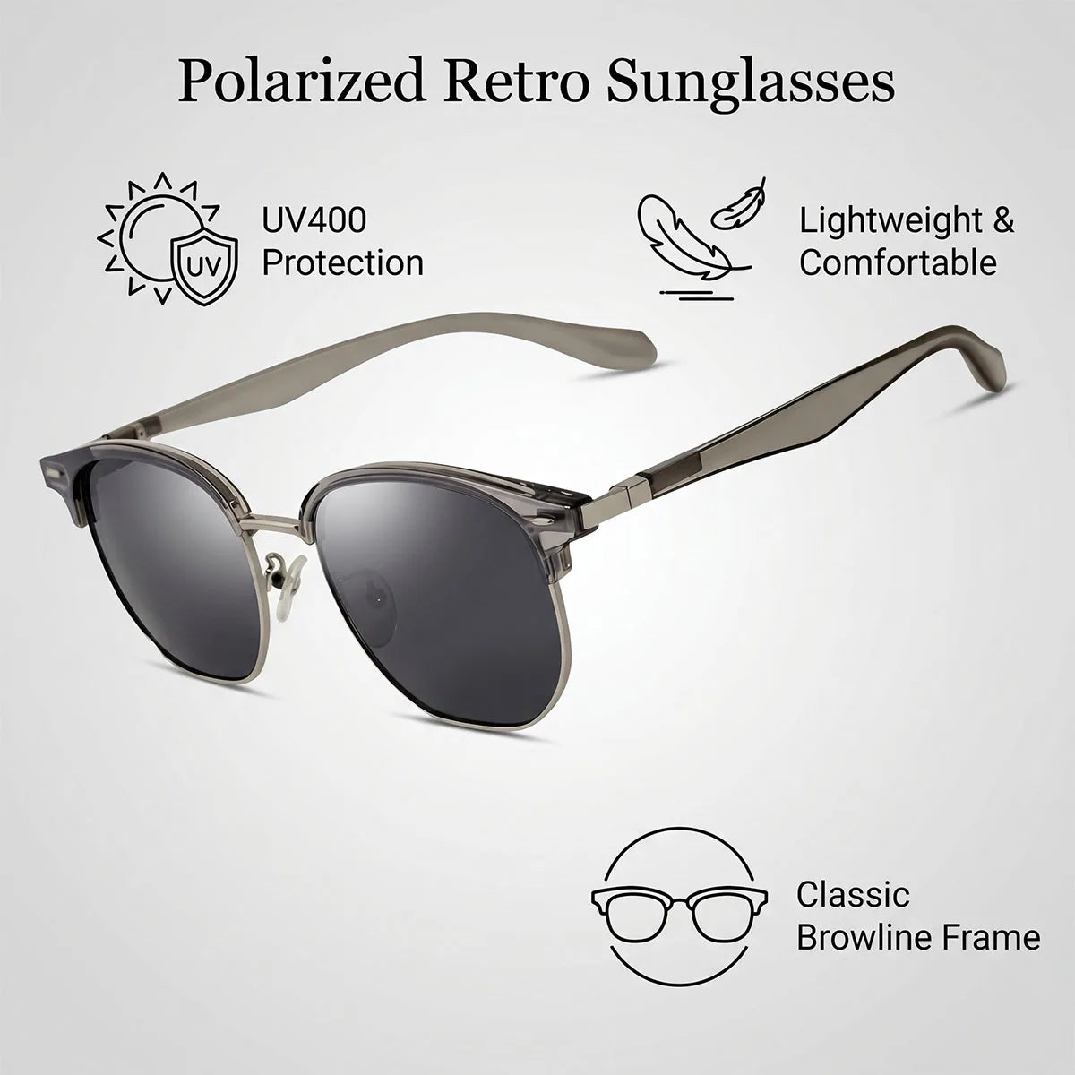 Retro Semi-Rimless Oval Sunglasses