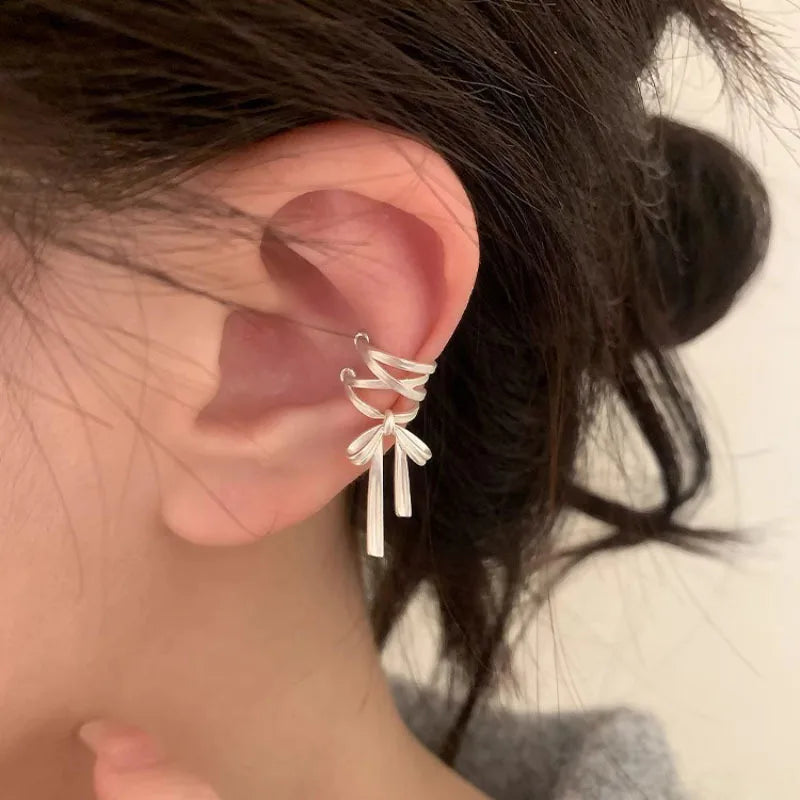 925 Sterling Silver Bow Knot Ear Clip for Women — No Piercing