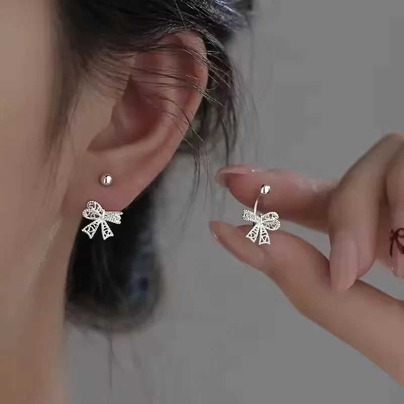 925 Sterling Silver Bow Knot Pearl Earrings for Women