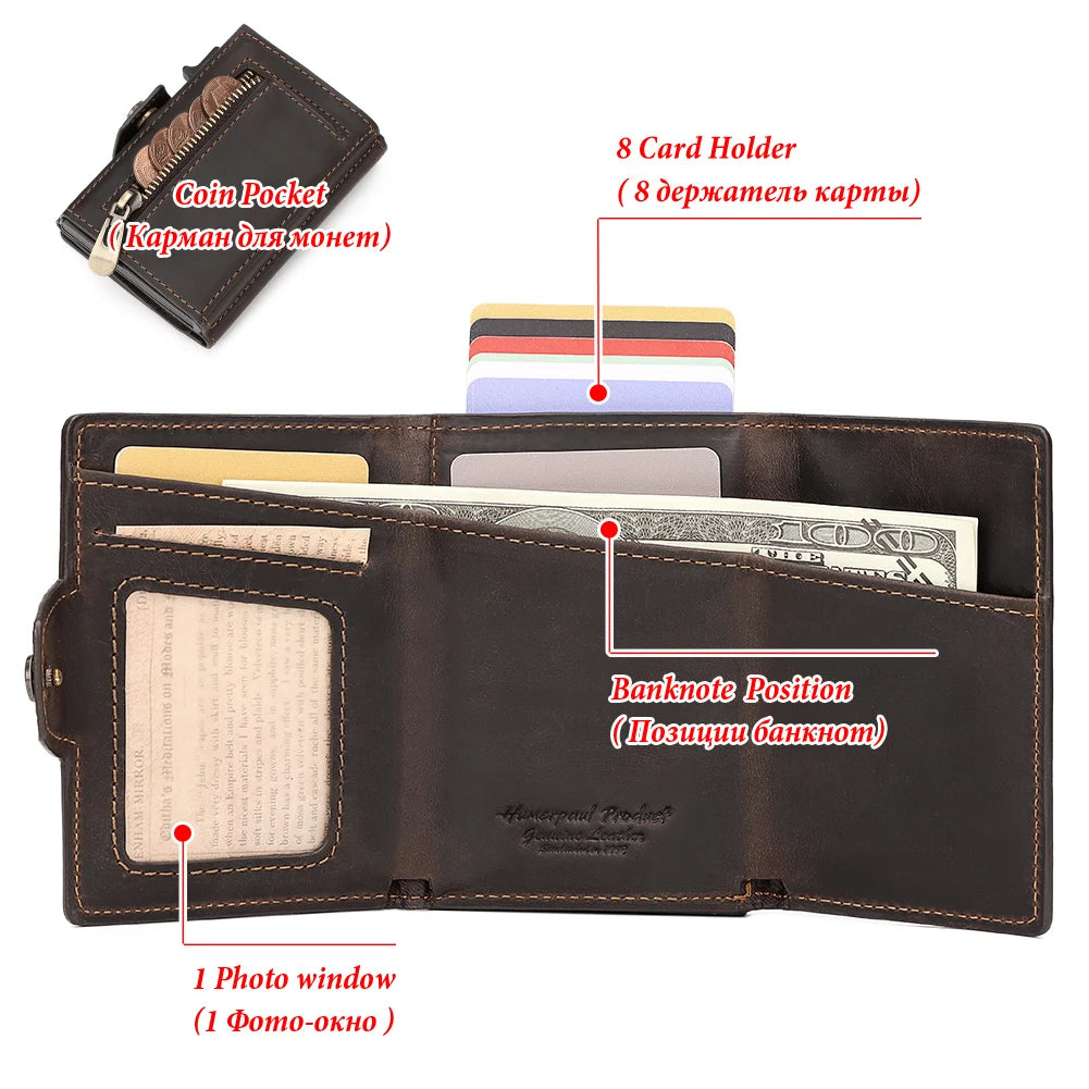 Smart Pop-Up | PU Leather Men's Wallet | RFID Blocking Slim Card Case with Zip Coin Pocket