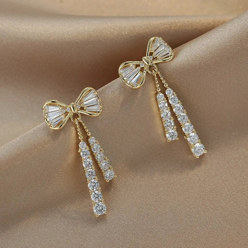 Bow Tie Tassel Drop Earrings for Women