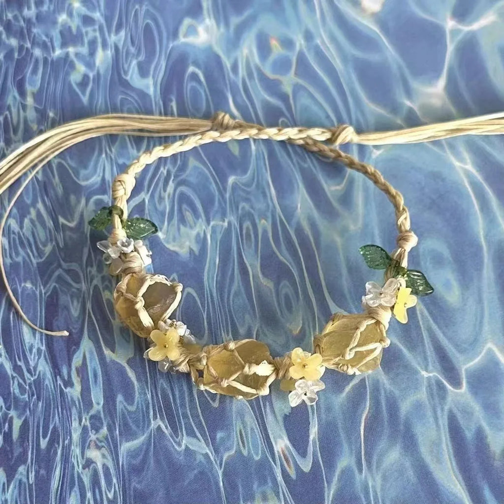 Handwoven Pebble Wreath Crystal Bracelet for Women | Best Friend Gift