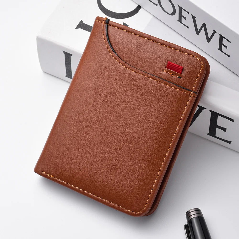 Ultra-Thin Mini PU Leather Men's Wallet | Slim Vertical Card Holder Short Purse